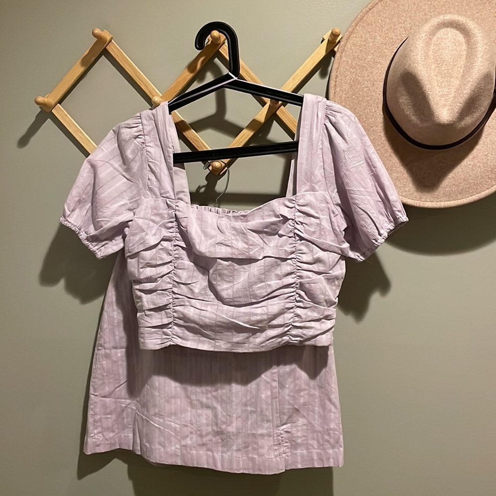 Lost + Wander Smocked Lavender Cotton Set Cropped Blouse and Mini Skirt